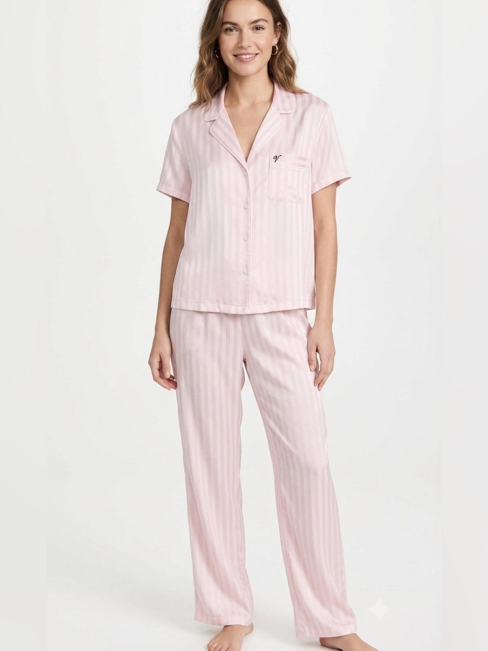 Victoria's Secret Light Pink Striped Short-Sleeve Pajama Set L